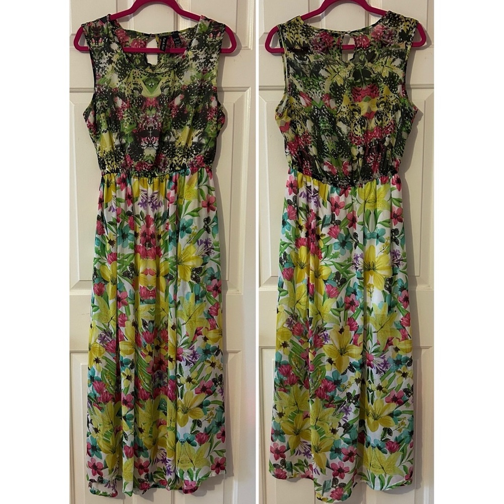 Juniors Fun & Flirt Floral High Low Maxi Dress